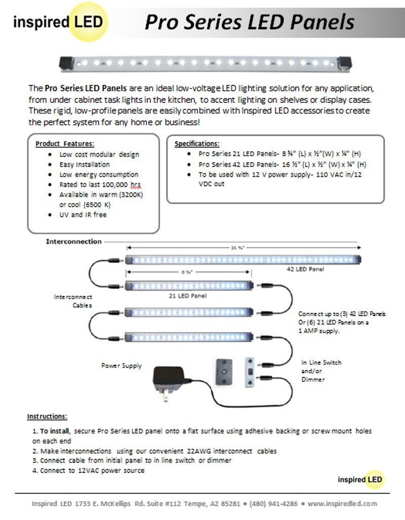 Inspired LED Pro Series 21 LED Super Deluxe Kit- Under Cabinet Lighting - Pure White with Dimmer Switch and Super Cable Pack