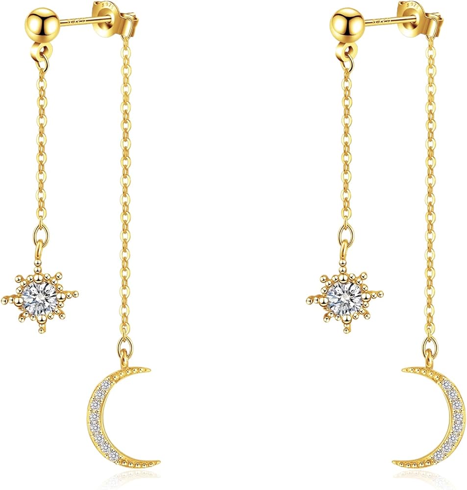 Amazon.com: Moon and Star Dangle Earrings for Women 14K Plated