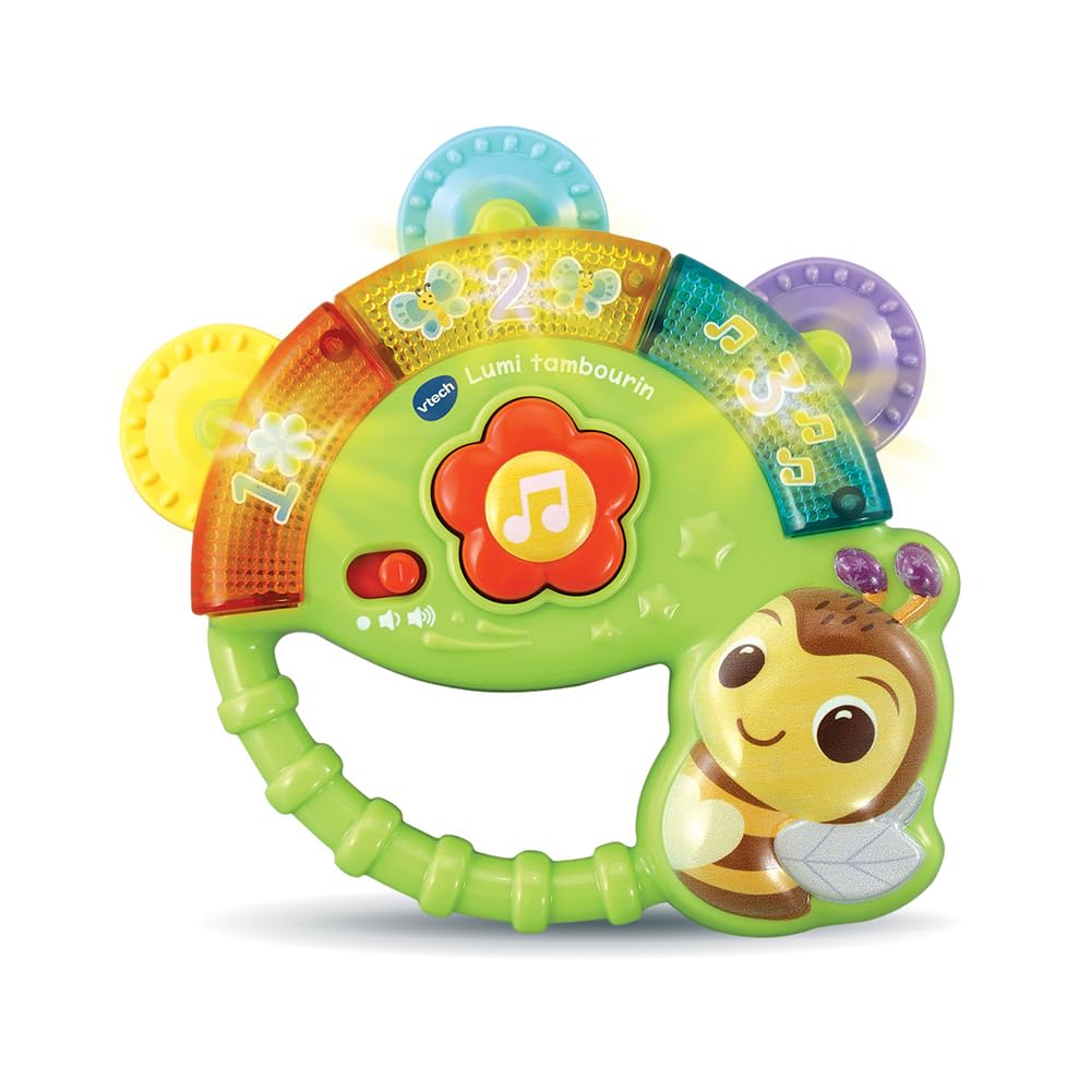 VTech - Lumi Tambourin  Instrument de Musique Bébé  Hochet Tambourin Interactif  Jeu de Motricité Fine  Jouet d'Éveil Musical  Cadeau Bébé Dès 3 Mois - Contenu en Français