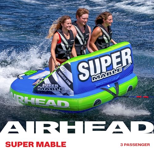 Image of Airhead Mable Towable Tube for Boating, 1-4 Rider Inflatable Boat Tube for Water Tubing, Heavy Duty Full Nylon Cover, EVA Foam Pads, Dual Tow Point, Patented Speed Safety Valve