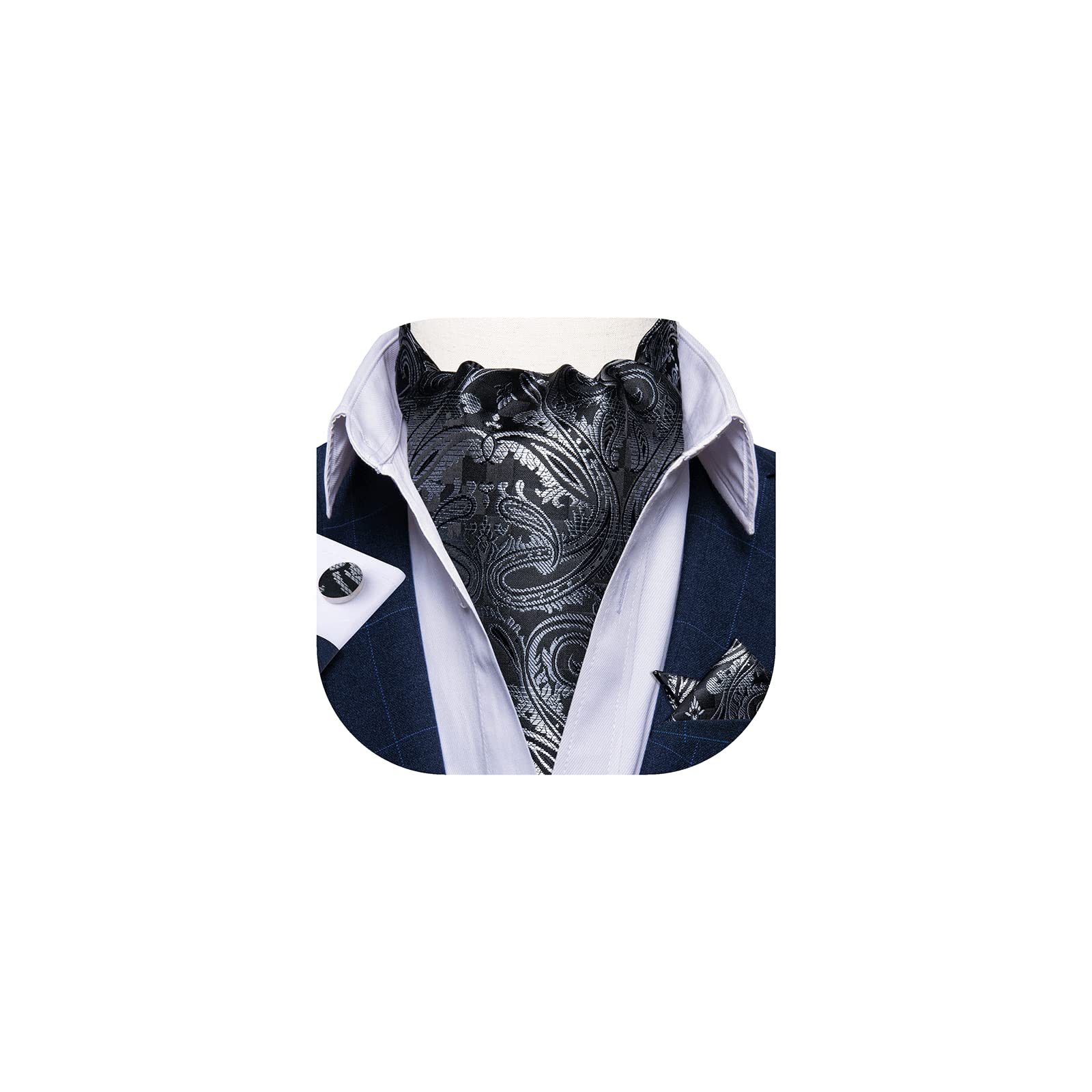 DiBanGu Jacquard Woven Ascot Silk Cravat Set for Men Wedding