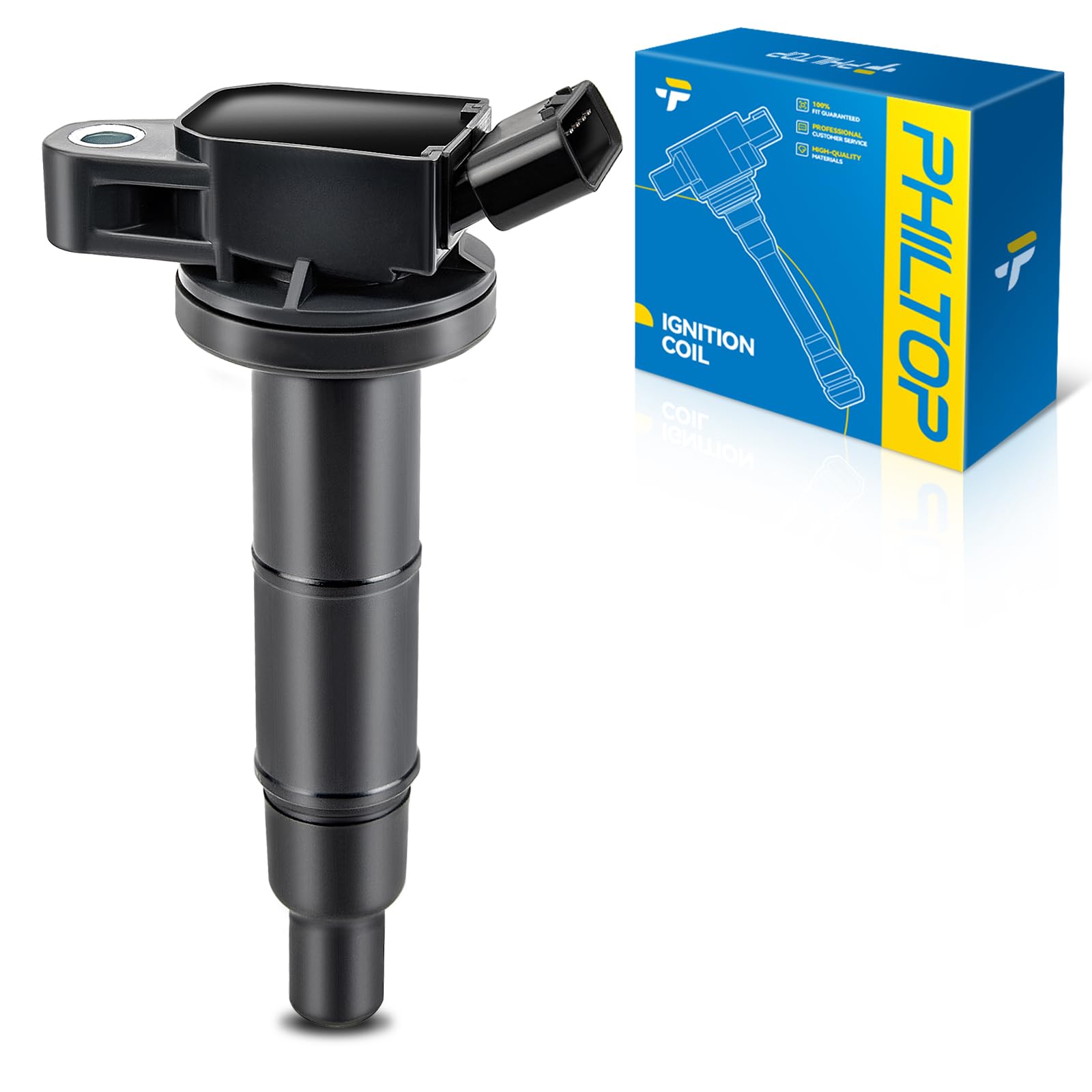 PHILTOP 1-Pack Ignition Coil UF333 Fit for Camry RAV4 Highlander Solara tC | Toyota Camry 2002-2011 2.4L, RAV4 2001-2008 2.0L/2.4L, Highlander 2001-2007 2.4L, Solara 2002-2006 2.4L, Matrix, Corolla, tC