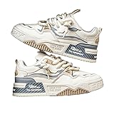 Hhhchpm Color-Blocked Comfy Trendy Platform Shoes for Outdoor Walking Jogging Camping, All Seasons Men's Lace Up Sneakers Street Skateboarding Shoes (Beige,9)