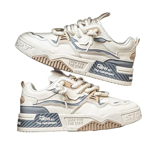 Hhhchpm Color-Blocked Comfy Trendy Platform Shoes for Outdoor Walking Jogging Camping, All Seasons Men's Lace Up Sneakers Street Skateboarding Shoes (Beige,9)