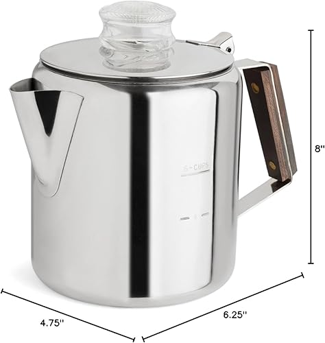 Miniatura 9 de Fox Run Rapid Brew - Percolador de café para estufa de acero inoxidable, 2-6 tazas