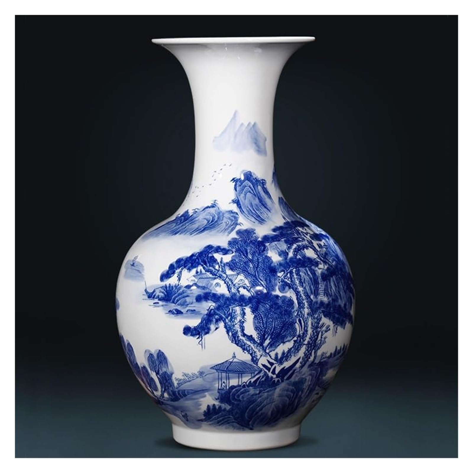 青白磁 花瓶 人物と風景の絵柄 Amazon.co.jp: 彫刻の花瓶 花びん 青と白の磁器風景画大床花