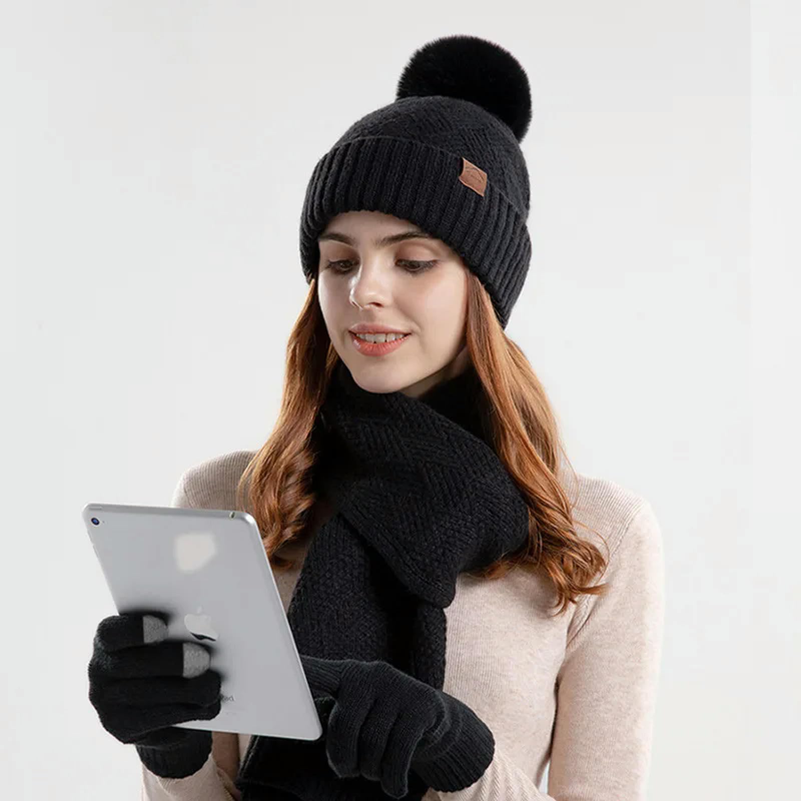 Schal Mütze Handschuh Set Frauen Winter Hält Warme Set Beanie Handschuhe Verdicken Schal 3 Stcs Kaltes Wetter Warmes Set Für Frauen