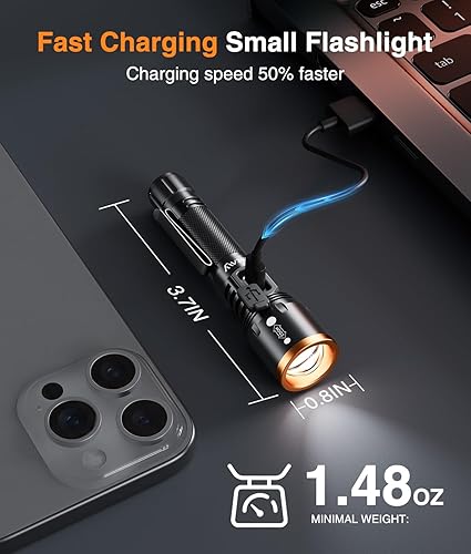 Miniatura 6 de LETMY Pequeñas linternas recargables potentes, mini linternas con zoom de alto lúmenes con clip, 3 modos y función de memoria, linterna táctica LED,