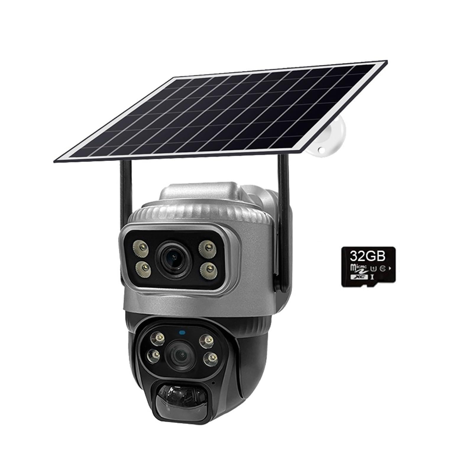 JVDDI Dual Lens 4G Solar Camera 6MP 4K PIR Motion Detect Night Vision Waterproof CCTV Security IP Camara Low Powered Battery Monitor(Camera Add 32G Card)