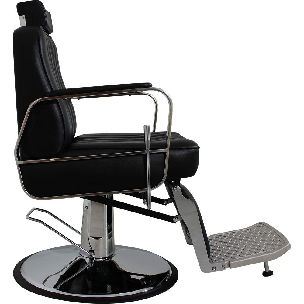 Medeo Herrenstuhl HS5047 schwarz Friseurstuhl: Höhenverstellbar, 360° drehbar und fixierbar, Kunstleder, Schwarz, Entspannen