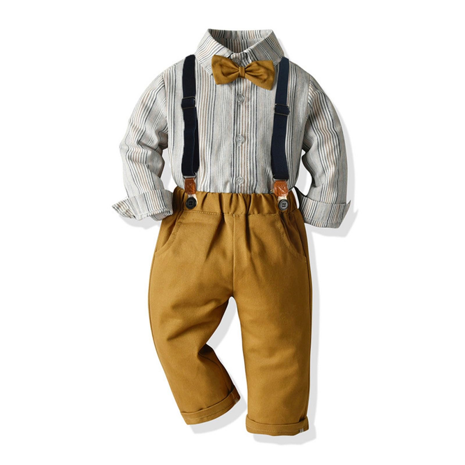 Vêtements pour enfant garçon 6 m 9 ans Vêtements formels Chemise + nœud papillon + bretelles Pantalon gentleman Tenue de mariage