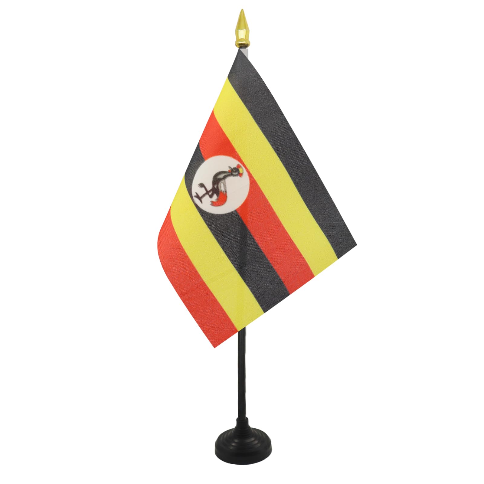 AZ FLAG - Uganda Table Flag 4'' x 6'' - Ugandan Mini Desk Flag 100% Polyester 15 x 10 cm with 10'' Pole - Golden Spear