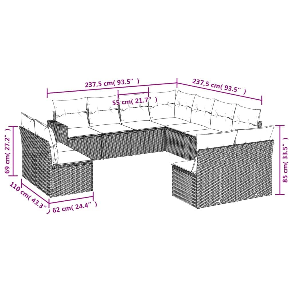 11-TLG. Garten Lounge Set mit Kissen Schwarz Poly Rattan Sofa