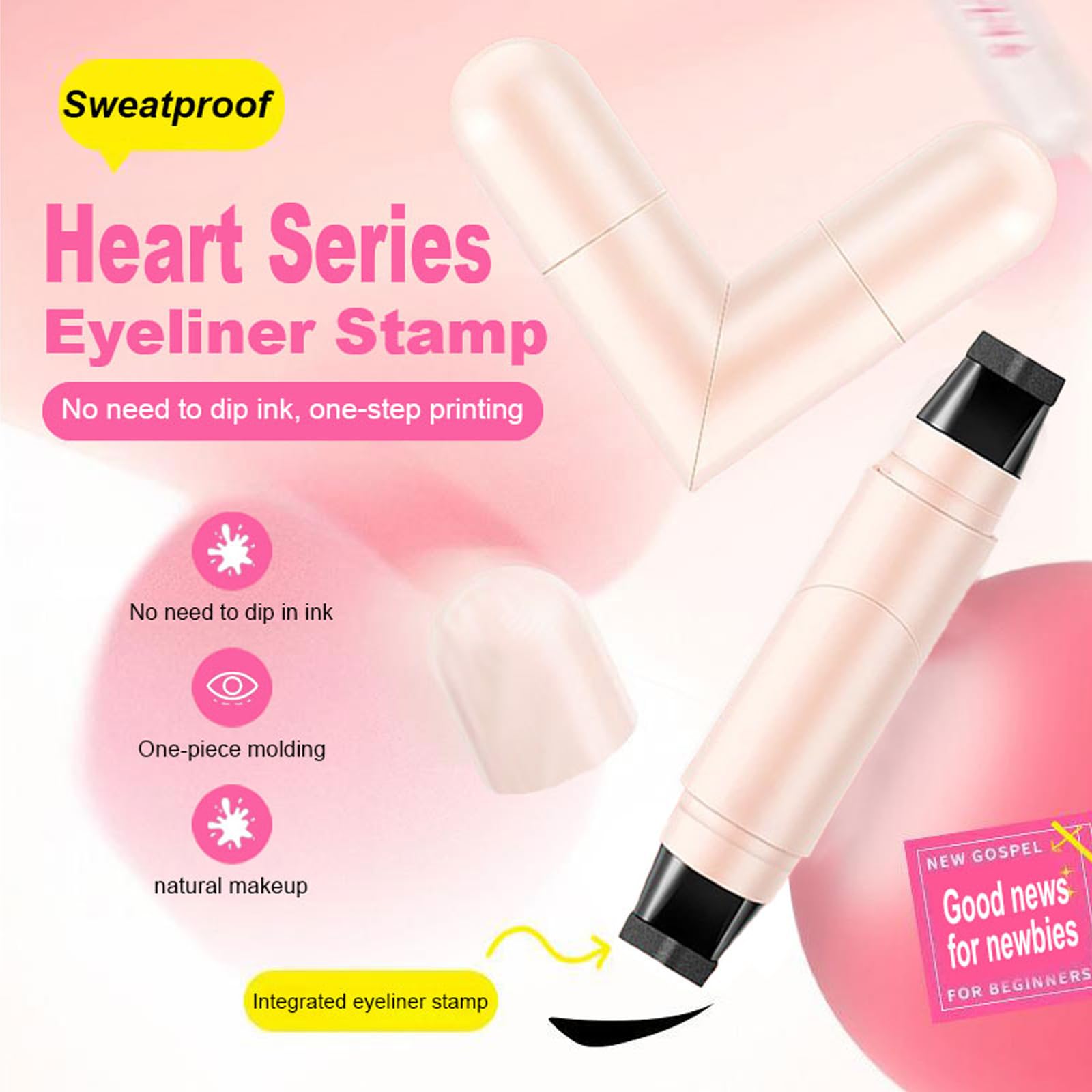 2 szt. Podwójna głowica do oczu, obracająca się linia do oczu pieczęć, wodoodporny czarny eyeliner, naturalny długotrwały brązowy eyeliner dla kobiet makijaż oczu