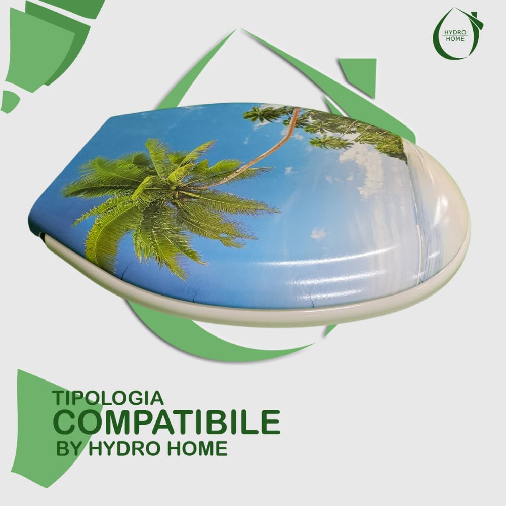 HYDRO HOME - Tavoletta WC Copriwater Stampato Compatibile con Vari Modelli, Coperchio Water Sedile WC Ideale per Dare un Tocco di Personalità al tuo Bagno, Coperchio WC (Tropic)
