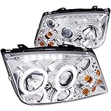 Spec-D Tuning LHP-JET99-RS Volkswagen Jetta Chrome Clear Halo Led Projector Head Lights W/Fog