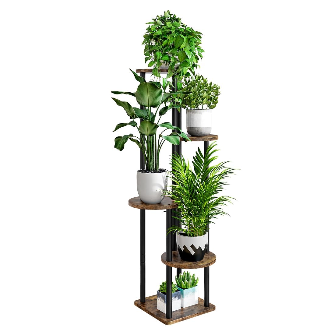 Dazioter Plant Stand Indoor 5 Tier Metal Plant Shelf for Multiple Plants Corner Tall Flower Holders for Living Room Balcony Bedroom Patio Garden (Black, 5 Tier)