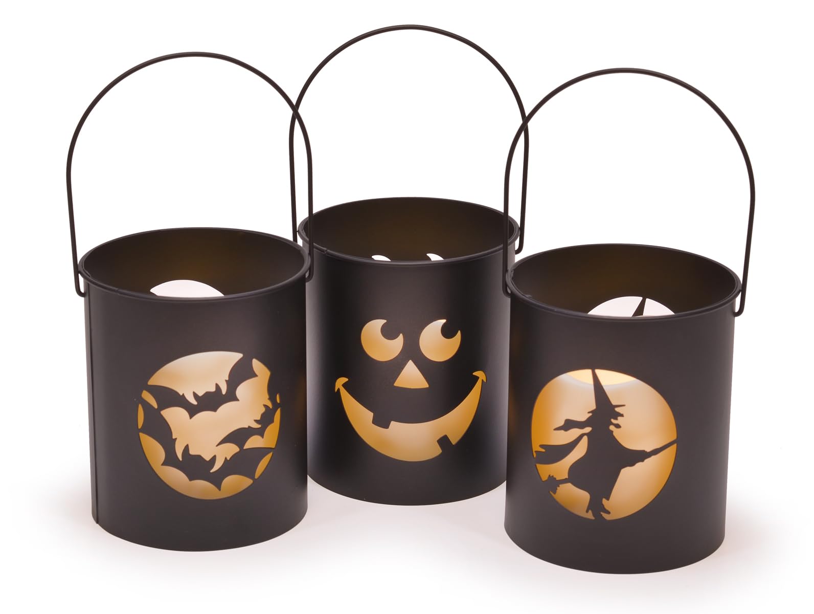Bougies LED Halloween en métal découpé sorcière citrouille chauve-souris