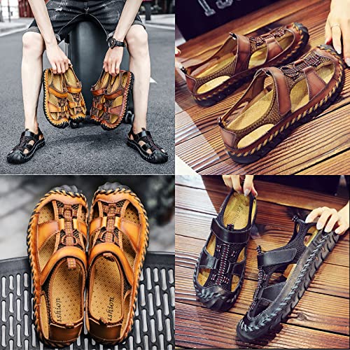 Keilinia Men's Summer Closed Toe Hiking Sandals,Comfy Breathe Leather Splicing Mesh Non-Slip Softsole Outdoor Travel Beach Shoes3