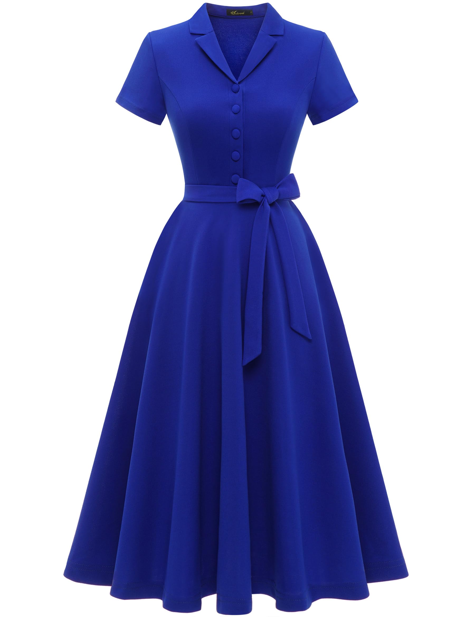 [Wedtrend] レトロワンピース 50年代 ロカビリー ワンピース シャツワンピース Aライン 膝丈 調節可能なベルト 結婚式 お呼ばれ 二次会 パーティードレス 通勤 カジュアル 春夏秋冬