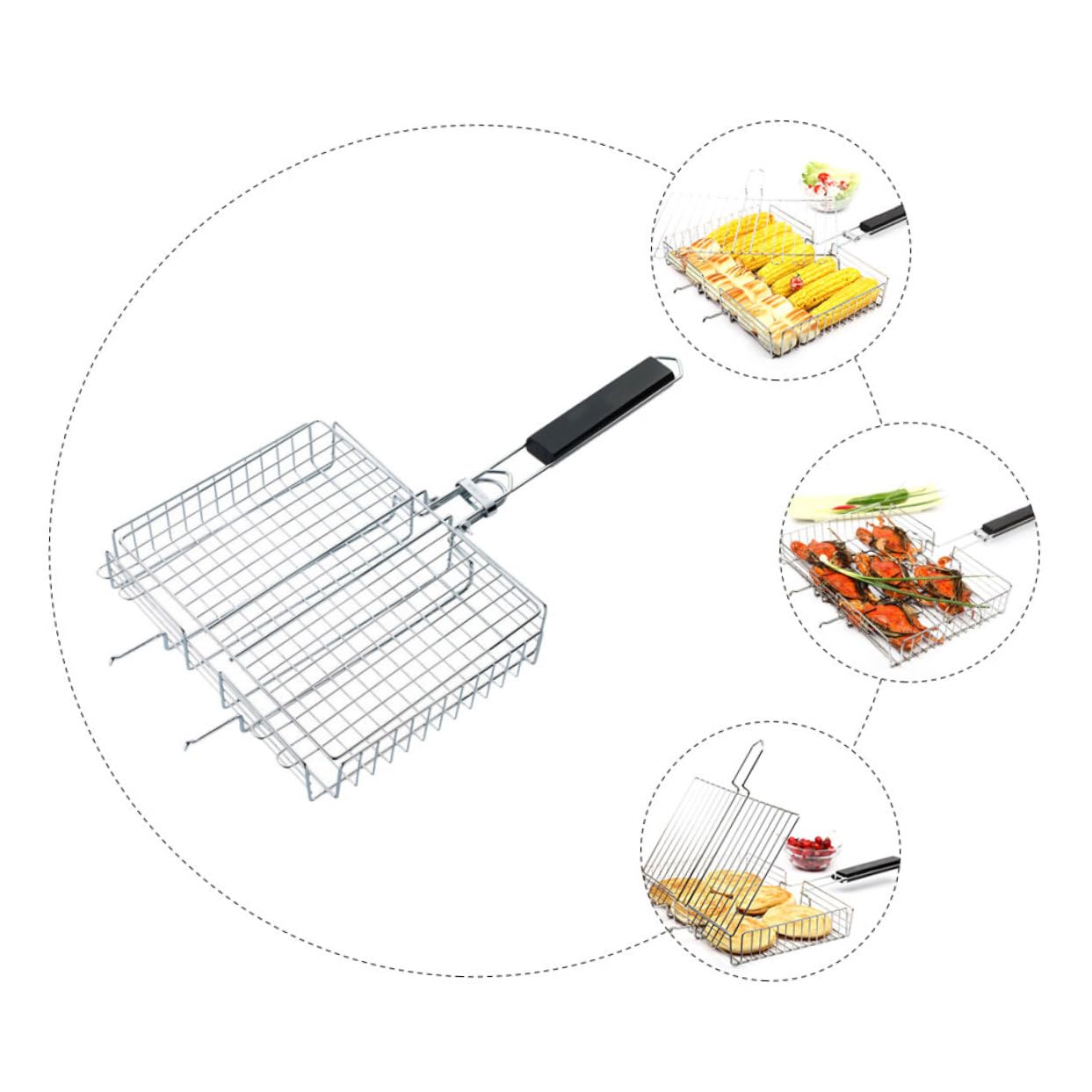 Kisangel Parrilla de Acero Inoxidable para Barbacoa Portátil Plegable Mango Cómodo para Camping y Pescado Parrilla