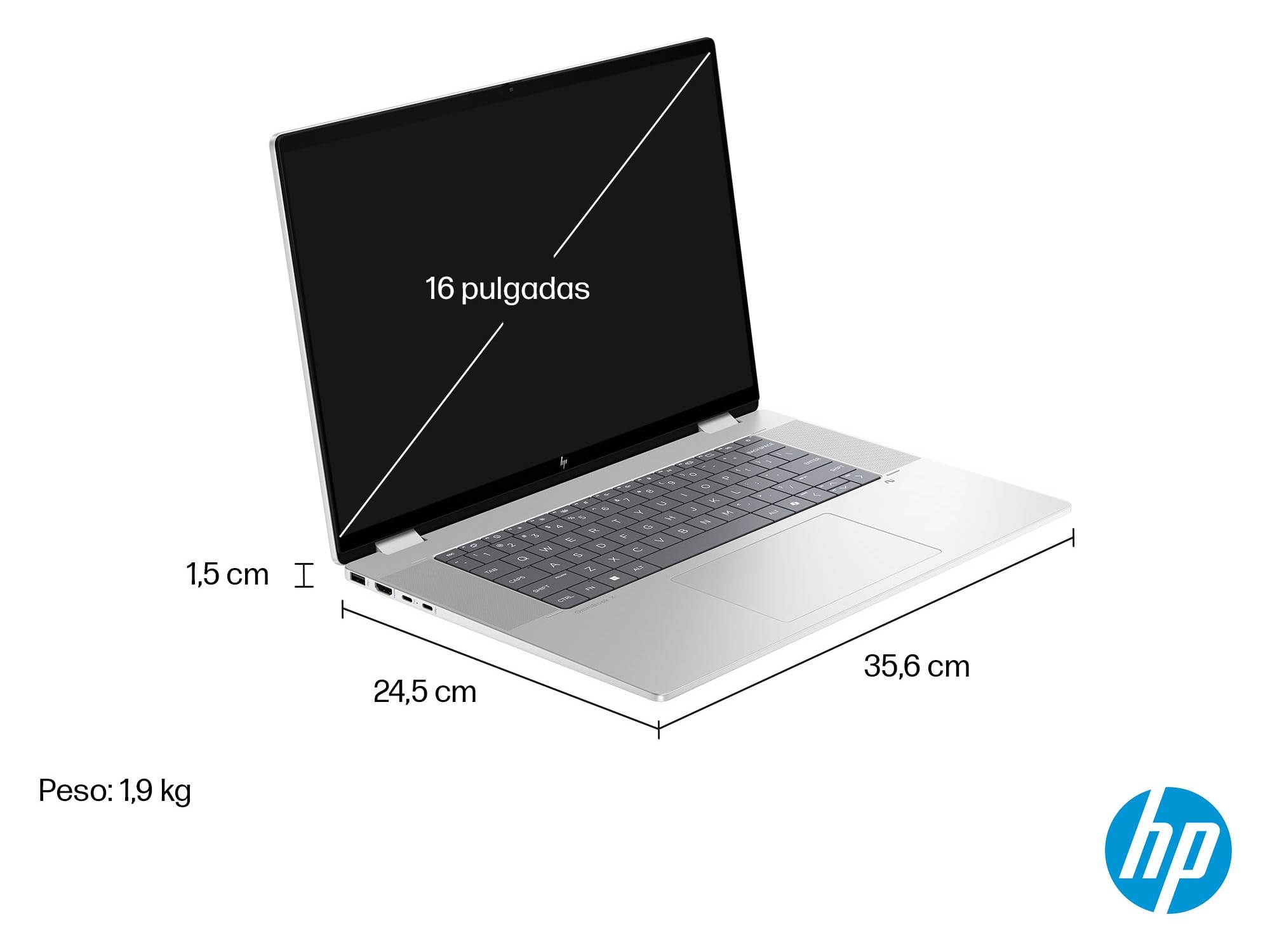HP Omnibook X Flip Convertible Laptop 40,6 cm (16") Touch screen OLED 3K (Intel Ultra 7-258V EVO, 32 GB RAM, 1TB SSD, Intel ARC Graphics, Windows 11 Home, WiFi 7) Argento Spagnolo