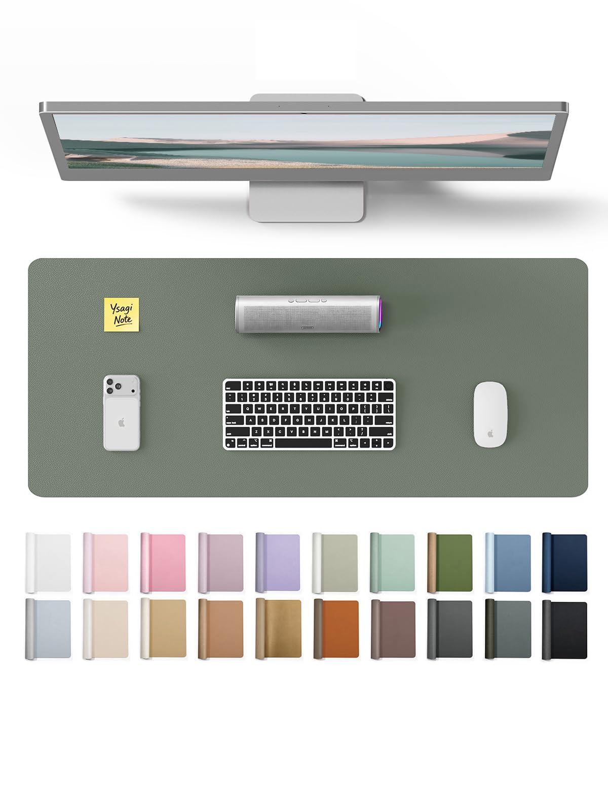 YSAGi Dark Green Desk Pad Protector, Large Mouse Pad, 23.6" x 13.8" | Protects Your Desk Surface - main product image