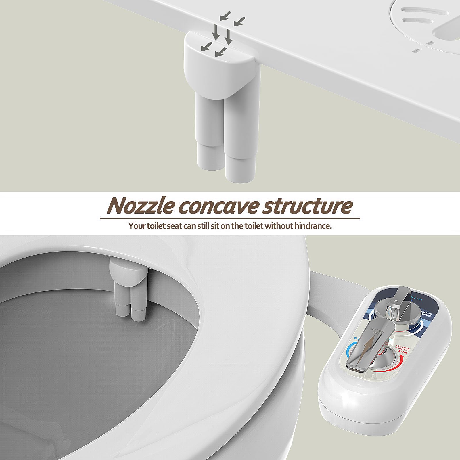 Toilette Japonaise Gauche - eau chaude Bidet Toilette WC non électrique pour toilette avec accessoire de toilette bidet à double buses，Nettoyage avant