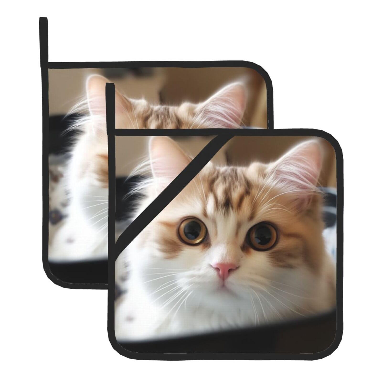 2 Pack Cute cat Pot Holders for Kitchen Heat Resistant Pot Holders with Pocket Oven Potholders Washable Hot Pads for Cooking Baking Oven Pans Trivet 8x8 Inches