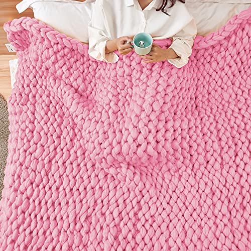 Eastsure Chunky Knit Blanket Sofa Throw Hand-Made Bulky Pet Bed Chair Mat Rug,Pink,40"X47" #TOP4