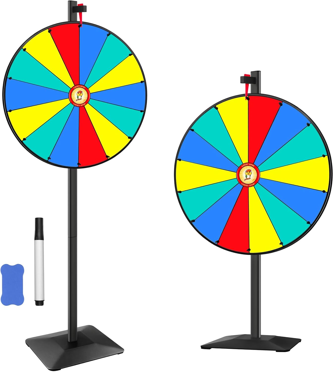 Prize Wheel 24 inch for Floor Stand or Tabletop Fortune Spin with Dry Erase Marker and Eraser for Engaging Home Parties, Trade Show, Carnival Events (24'' 14slots)