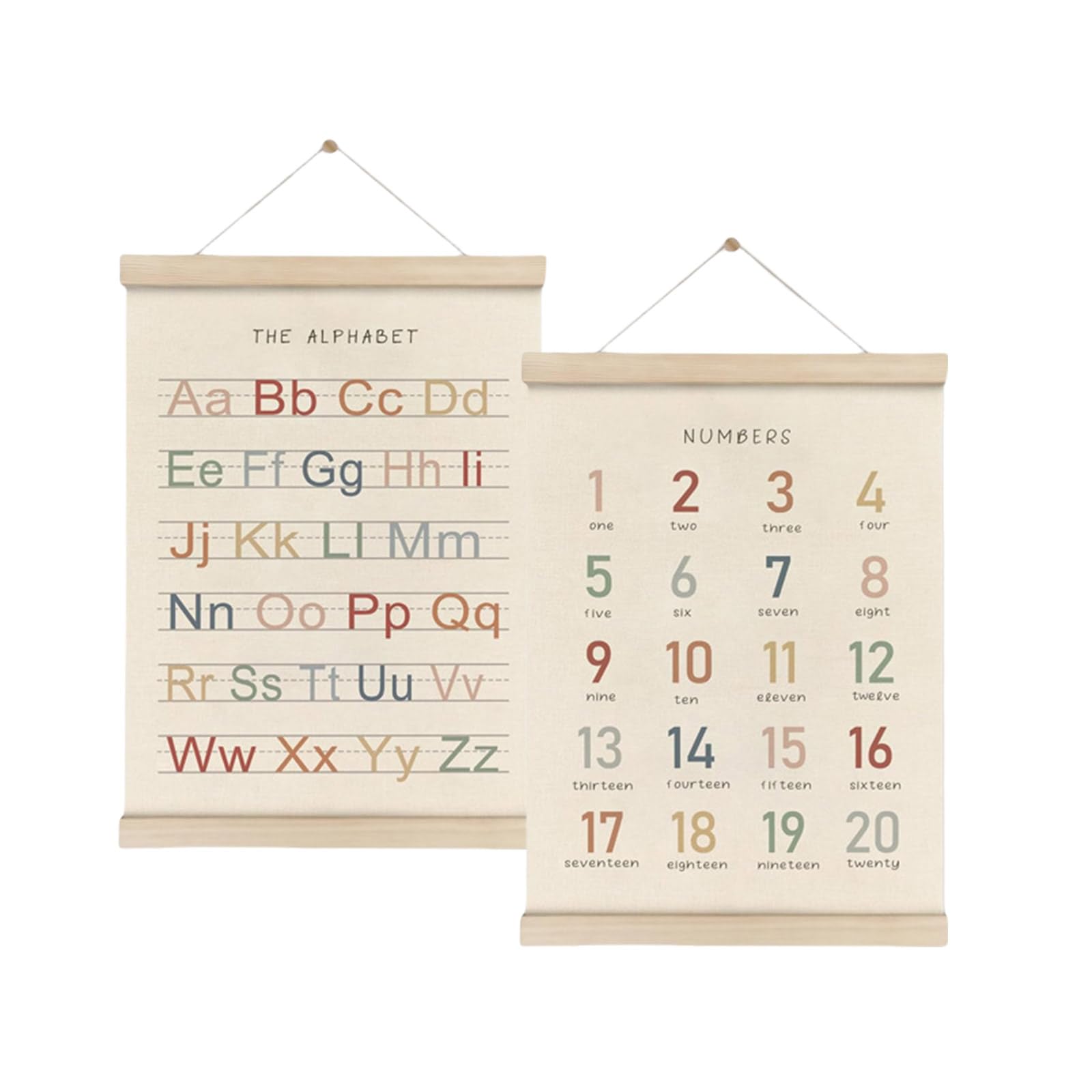 RAFGALDEX 2Pcs Alphabets and Number Learning Wall Hanging Decors Set Wood Frame Nursery Poster Hangers Frame Set for Toddler Nursery Decors Poster