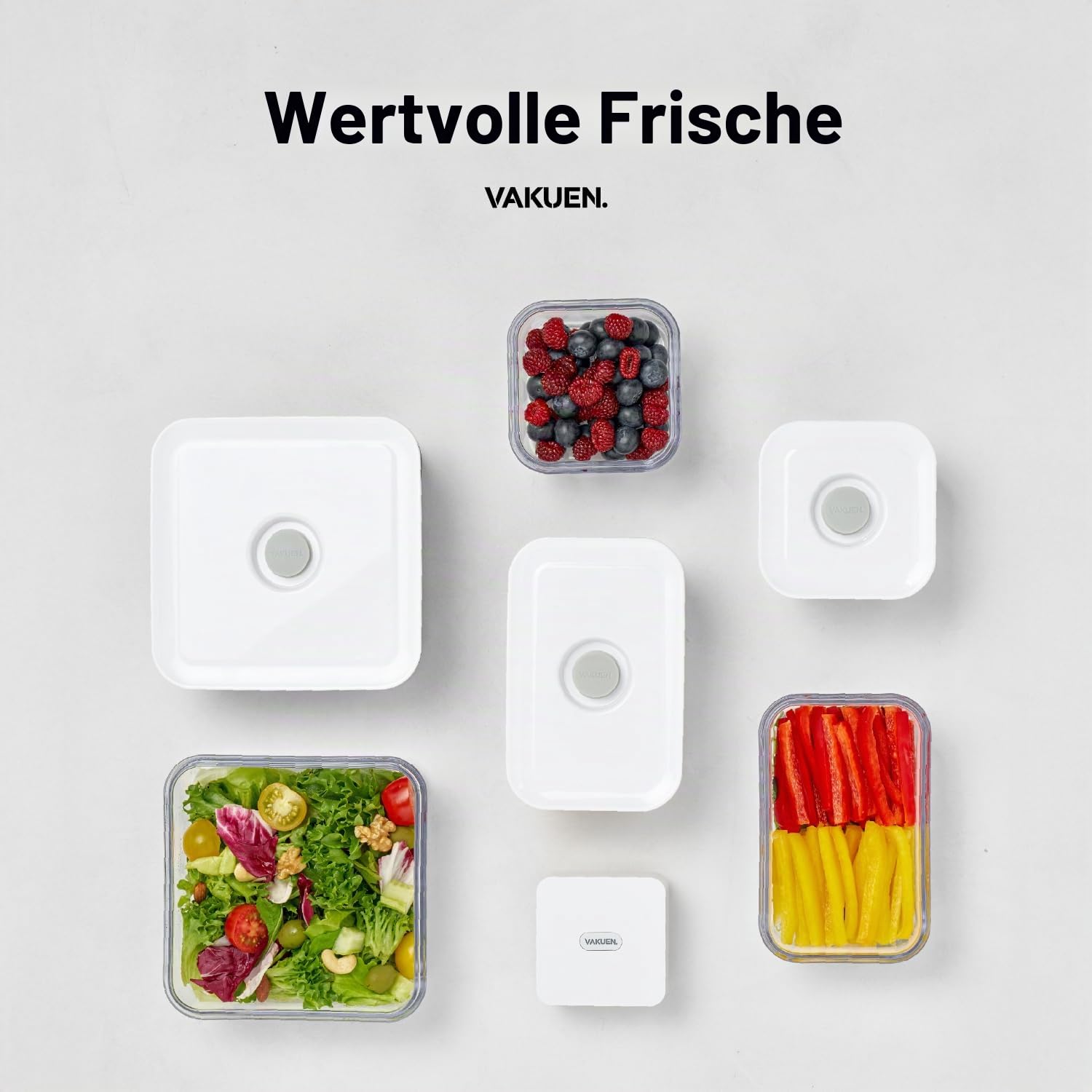 VAKUEN Premium luftdichte Frischhaltedosen, Mini-9-teiliges Set, inklusive Vakuumierer, intelligentem Ein-Klick-Deckel, keine Scharniere, 100 % auslaufsicher, BPA-frei, spülmaschinen-, gefrier- und