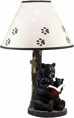 Miniatura 2 de Ebros Gift Lámpara de mesa rústica del bosque occidental para acostarse, mamá oso negro, lectura a osos bebés, decoración de escritorio con pantalla