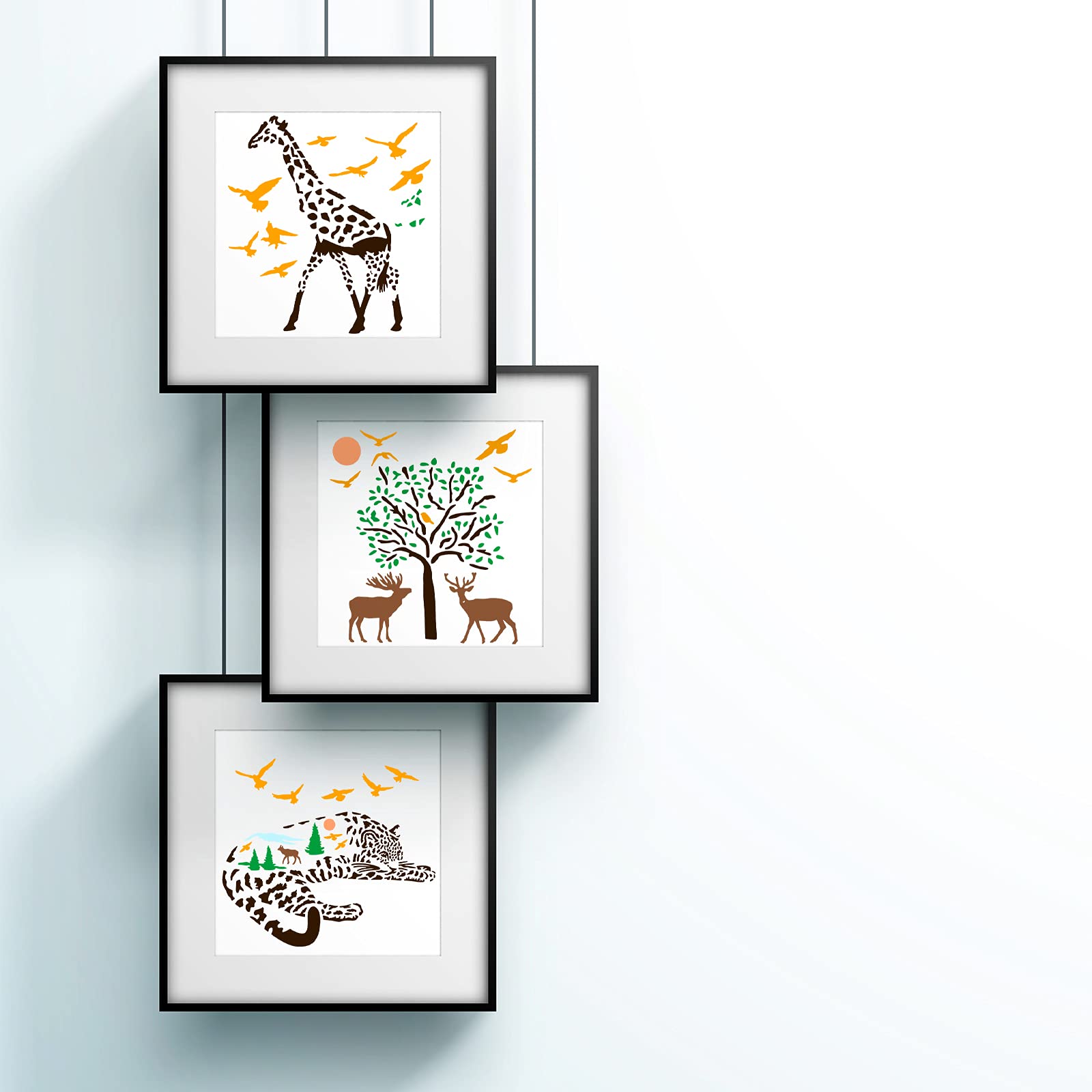 9 Pieces Animal Art Picture Drawing Stencils Reusable with Drawing Wax Paper, Animal Polyester Film Template for DIY Art Creation, Home Decor Engineering, Wall, Clothing, Wood, 7.87 * 7.87 inch 4