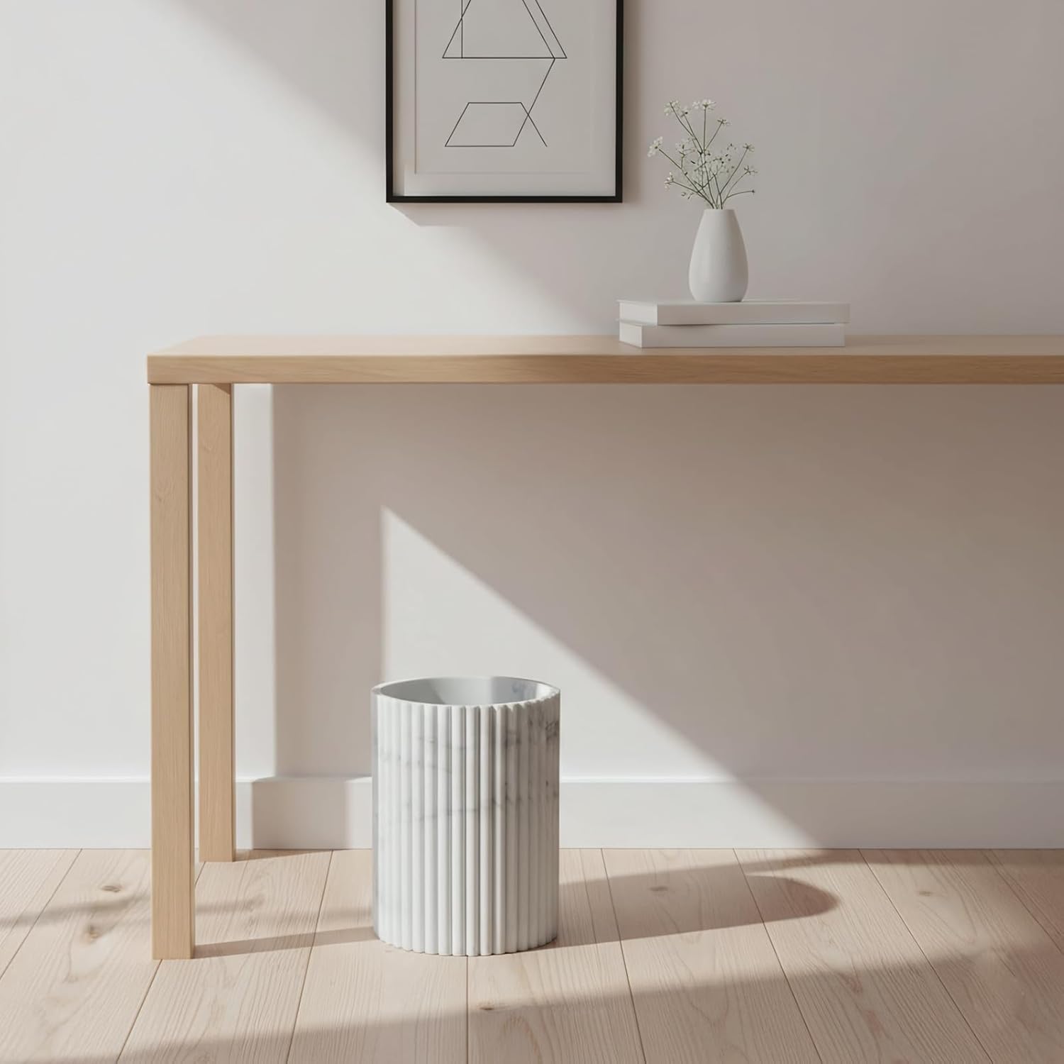 Marble White Luxury Stone Bathroom Trash Can, Modern Bathroom Office Trash Can, Resin Wastebasket, Garbage Receptacle Bin for Bathrooms, Offices, Powder Rooms, Kitchens (Marble White)