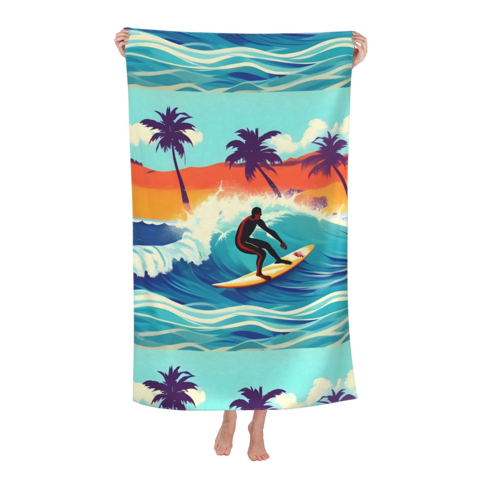 Cbaaghh Hawaiian Surfer On Wavy Print Adult Beach Towels,Beach & Pool Towel,Beach Towels,Towels For Camping