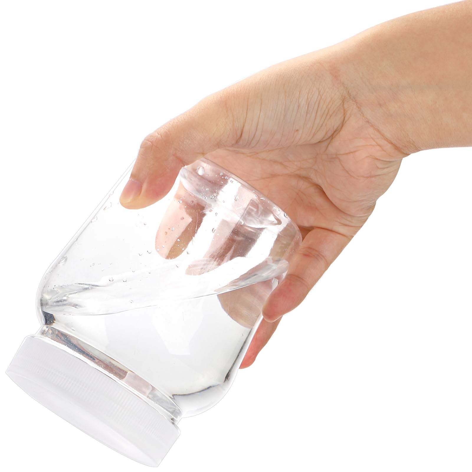 Goaste Paquete de 12 tarros redondos de plástico transparente, contenedor de almacenamiento vacío de 16 onzas, tarro de dulces recargable para el hogar con tapa hermética, cilindro pequeño de tapas de
