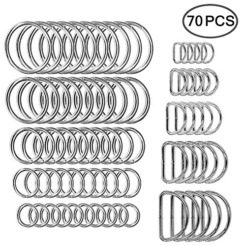 SENHAI 50 Stück Sortiert Splitter-O-Ring & 20 Stück Mehrzweck Metall D Ring zum Hardware Kunst Nähprojekte Handgemachte DIY Zubehör
