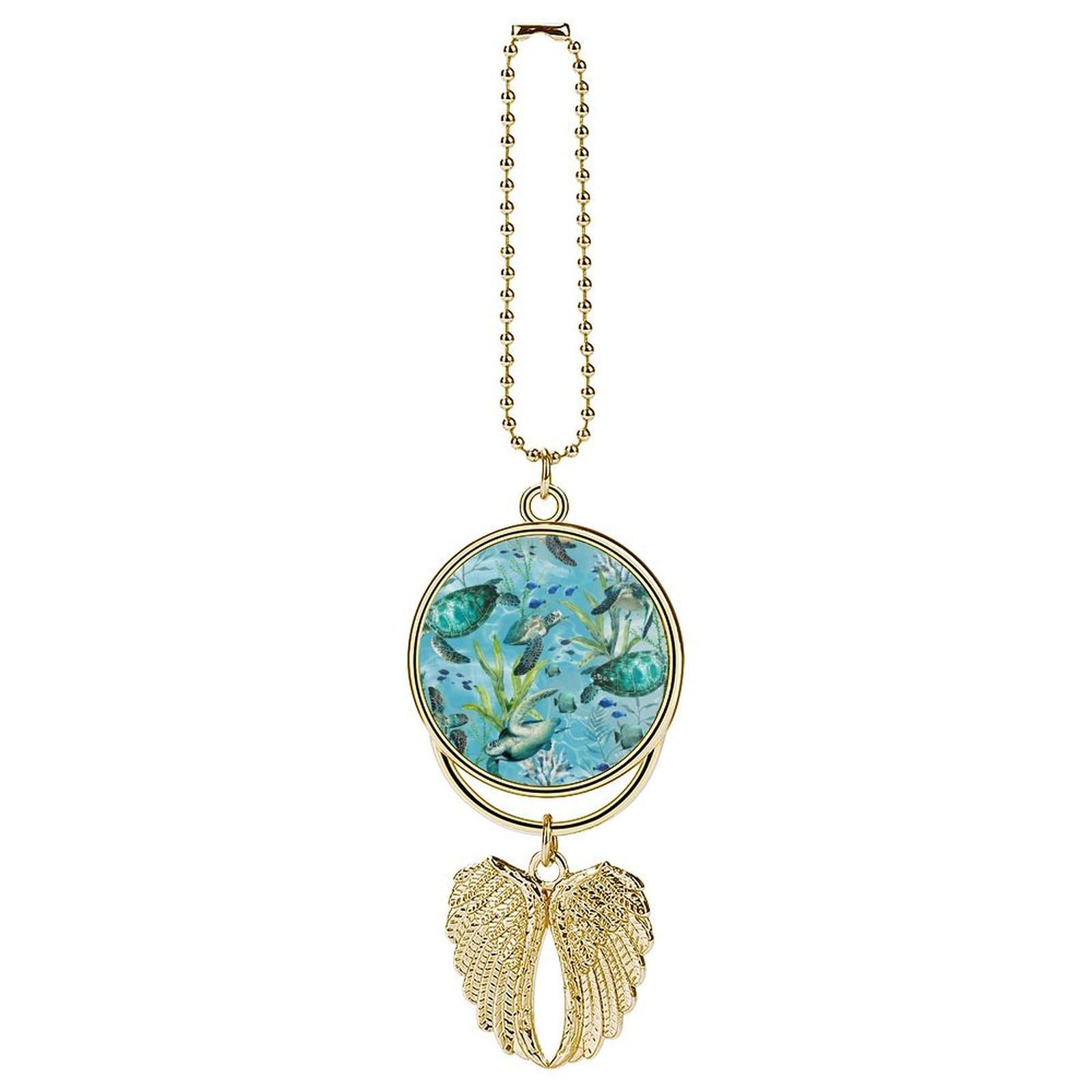 Sea Turtle-Blue Car Pendant Car Rearview Mirror Pendant Custom Photo Car Hanging Ornament Car Rear View Mirror Hanging Accessories Angel Wing Car Charm Gift for Men Women