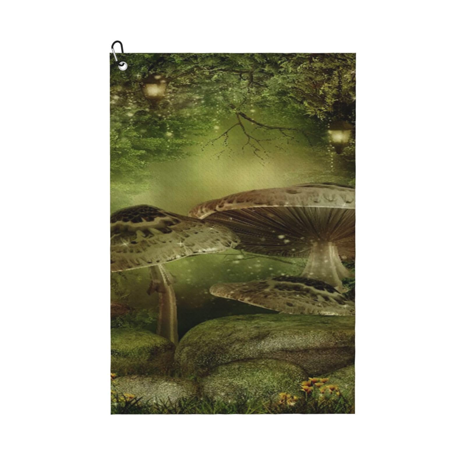 Oudrspo Enchanted with Mushrooms and Rocks Microfiber Golf Towel with Carabiner Clip, 16x24 Inch Absorbent Waffle Weave Towel for Golf Bags