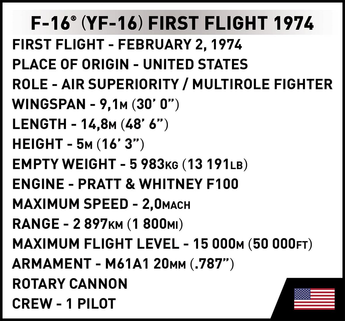 COBI F-16® (YF-16) First Flight Edition 1974 Scale 1:48 375/1f, Grau