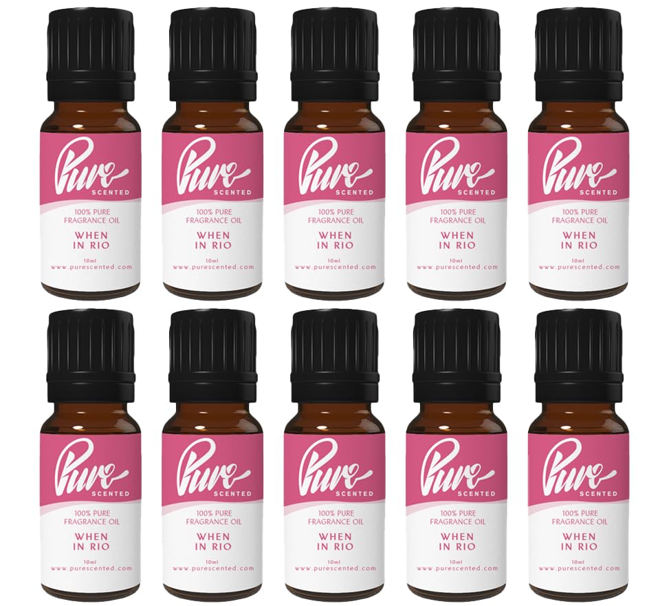 Pure Scented 100ml Fragrance Oils - 10 x 10ml Suitable for Candles, Soaps, Slime, Diffusers, Cosmetics, Wax Melts, Designer (10 x 10ml, Brazilian When in Rio)
