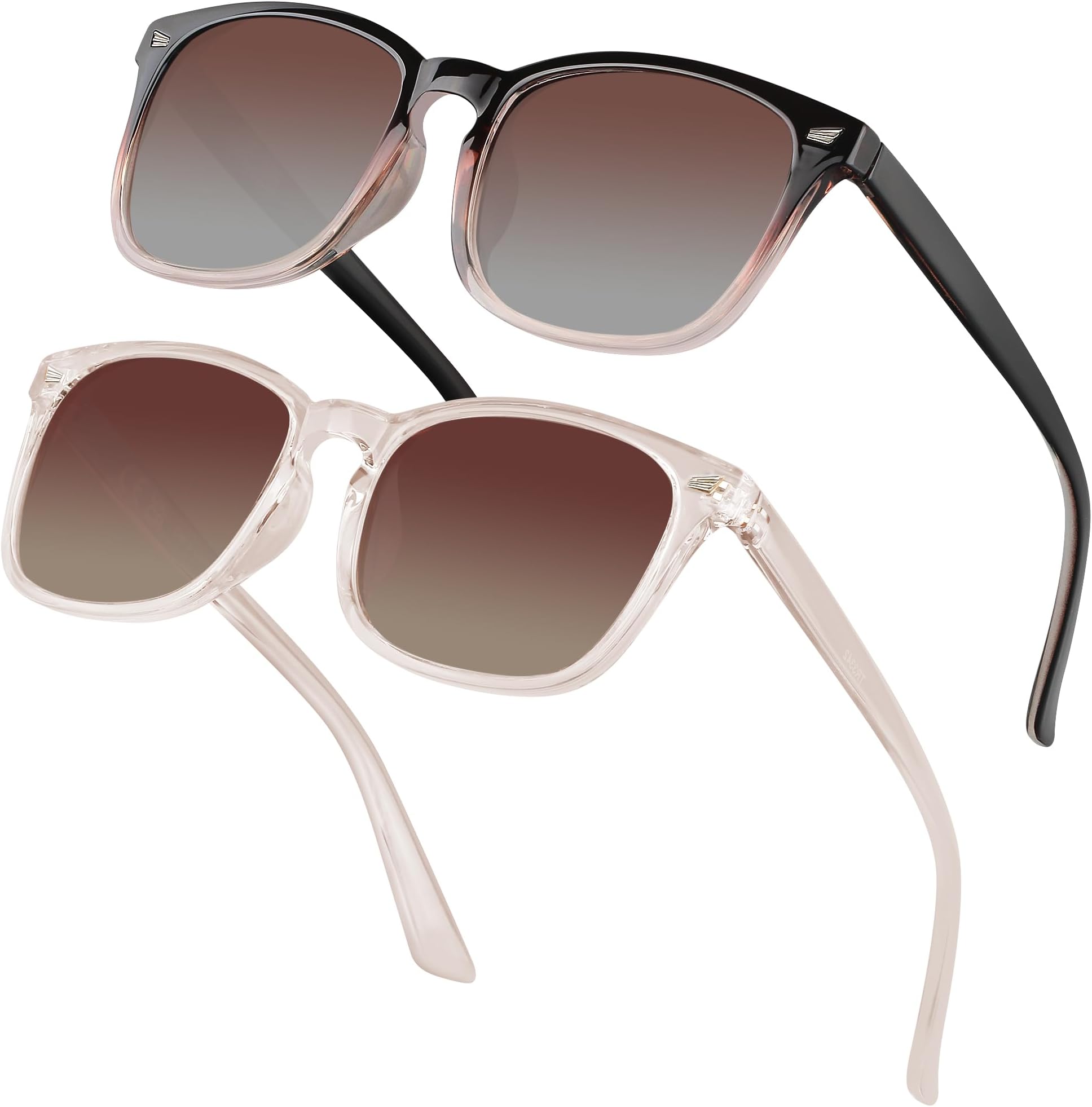 Polarised Sunglasses Womens Rectangle Sunglasses with UV Protection 2 Pack Classic Shades for Women Ladies (3342 Light dark brown)