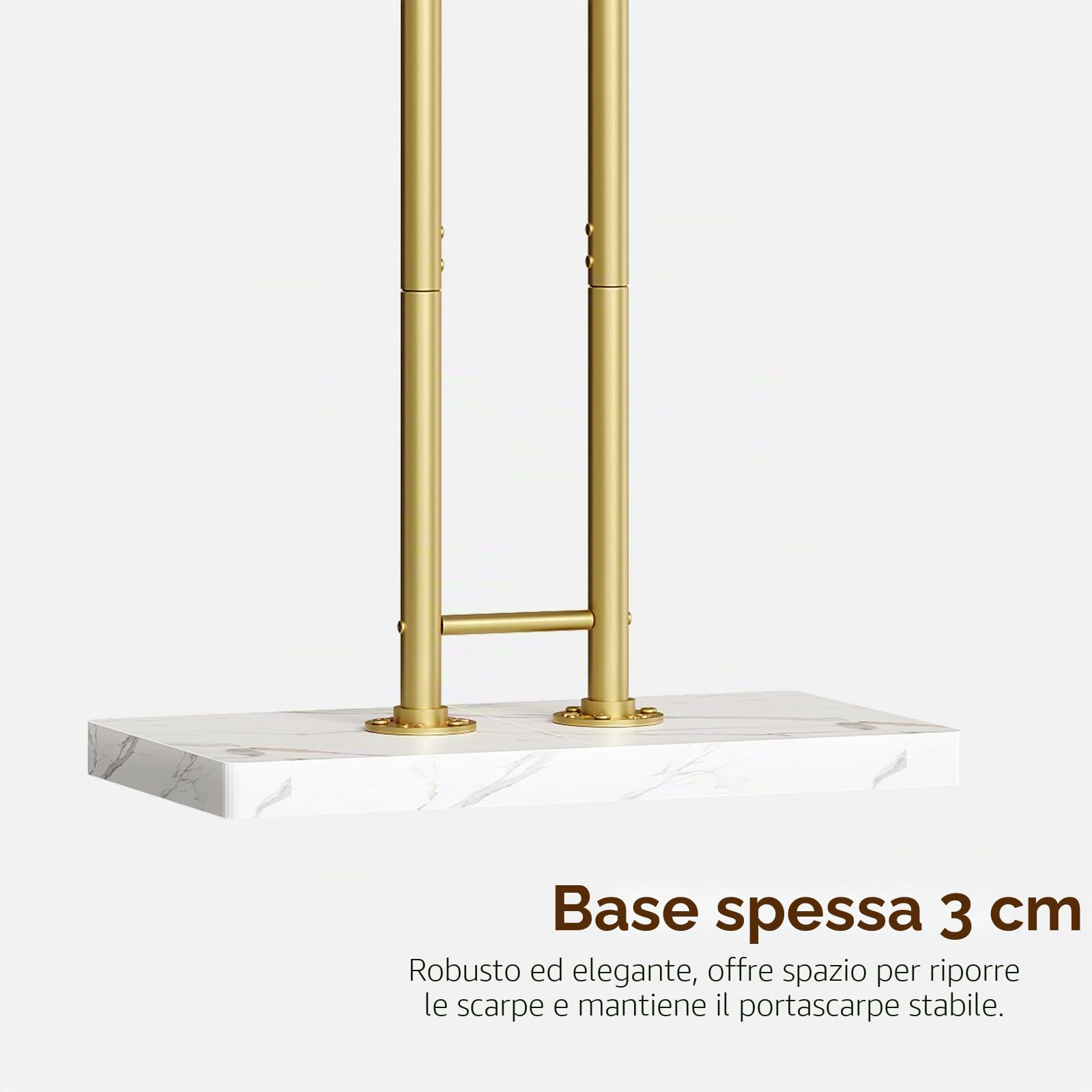 YATINEY Appendiabiti da Terra Doppio con 8 Ganci, Attaccapanni da Terra Oro con Base Effetto Marmo, Moderno Appendiabiti per Ingresso, Soggiorno, Camera da Letto, Spogliatoio XYM02DWY1