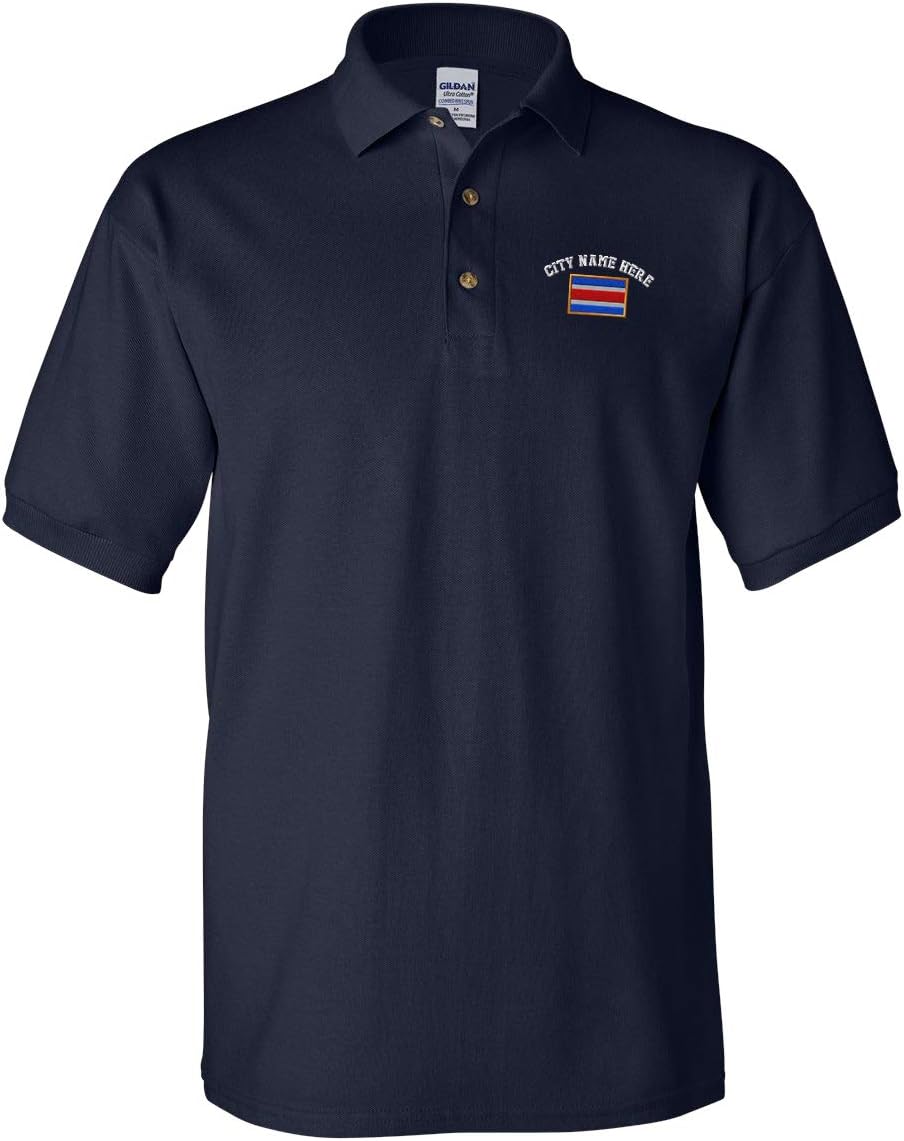 Custom Polo Shirt Costa Rica Embroidery City Name Cotton Golf Shirt for Men - Navy, Large Personalized Text Here