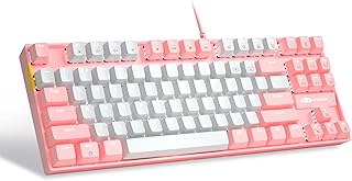 MageGee 75% Mechanical Gaming Keyboard with Blue Switch, LED White Backlit Keyboard, 87 Keys Compact TKL Wired Computer Keyboard for Windows Laptop PC Gamer - White/Pink