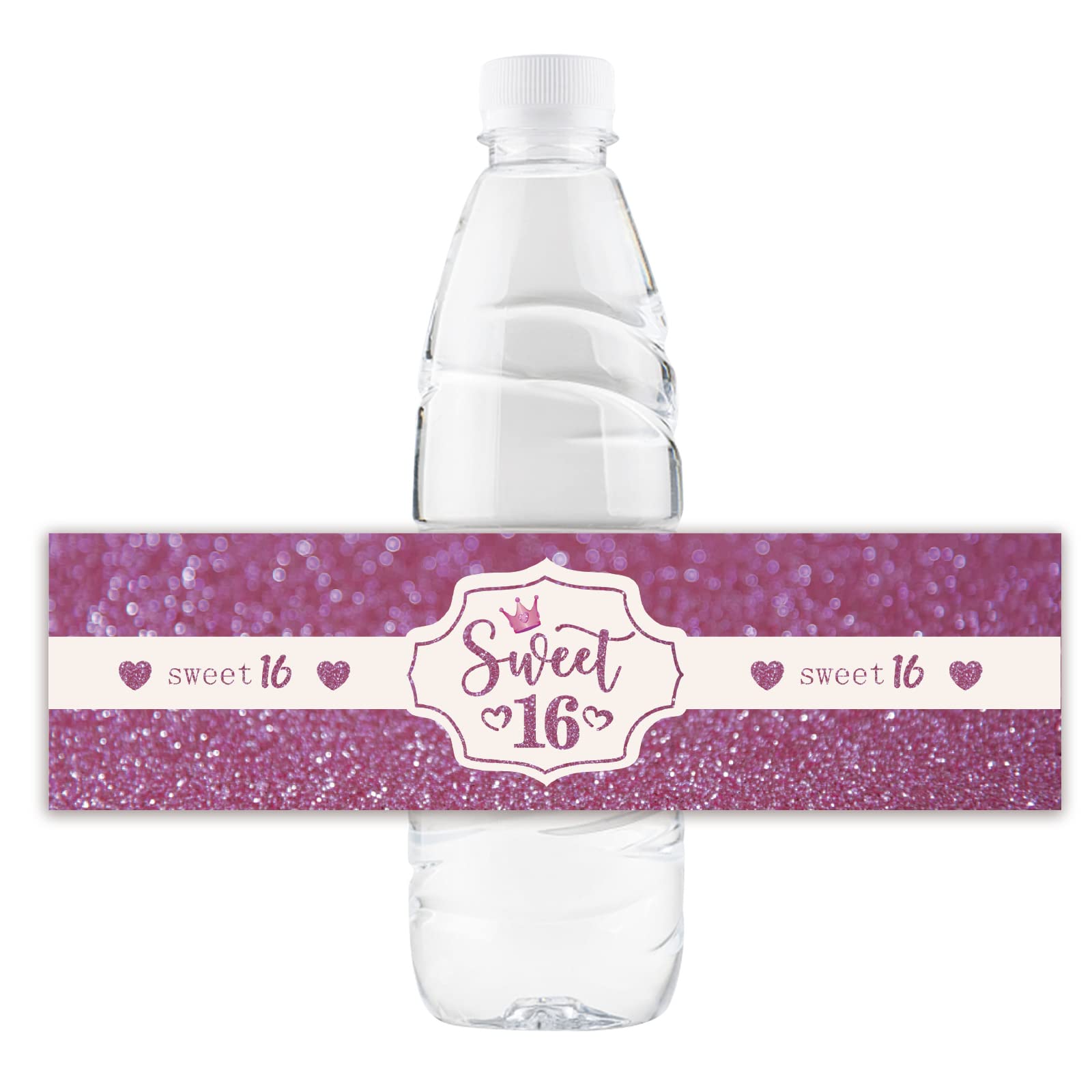 32 Pcs Sweet 16 Water Bottle Labels, Happy 16th Birthday Water Bottle Labels, Sweet Sixteen Party Bottle Wrappers, Cheers to 16 Years Old Party Decorations - Puprle