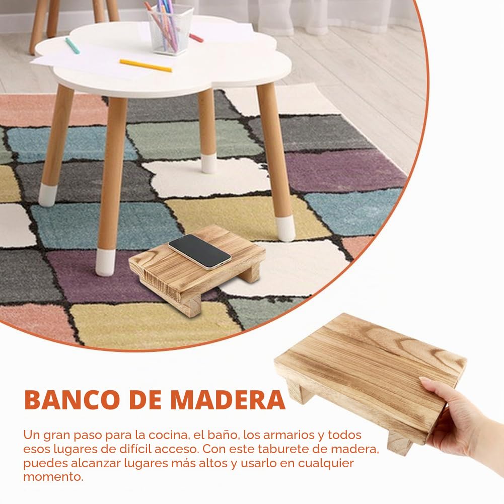 Taburete multifuncional de madera maciza, estable para camas altas, cocina, salón, armario, para niños y adultos, 25 x 18 x 7 cm