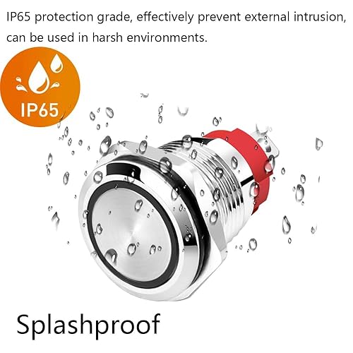 Miniatura 9 de Gebildet - 2 interruptores de botón de cierre de acero inoxidable de 0.63 pulgadas, 12V-24V5A, símbolo de alimentación, LED, 1NO1NC SPDT, encendido